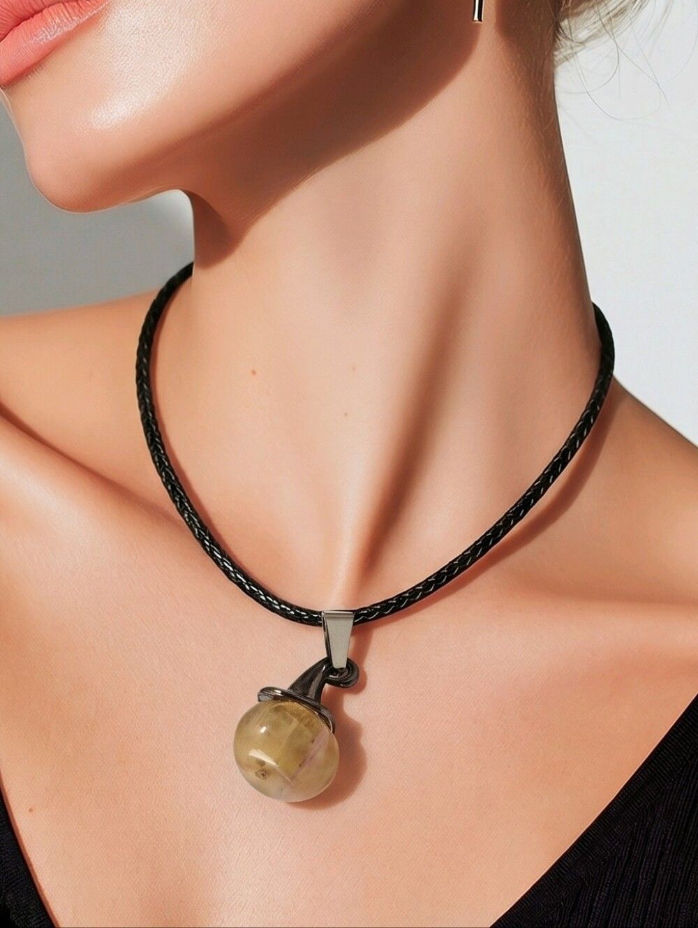 Yellow Fluorite Witch Hat Pumpkin Pendant Necklace Fairy Grunge Crystal